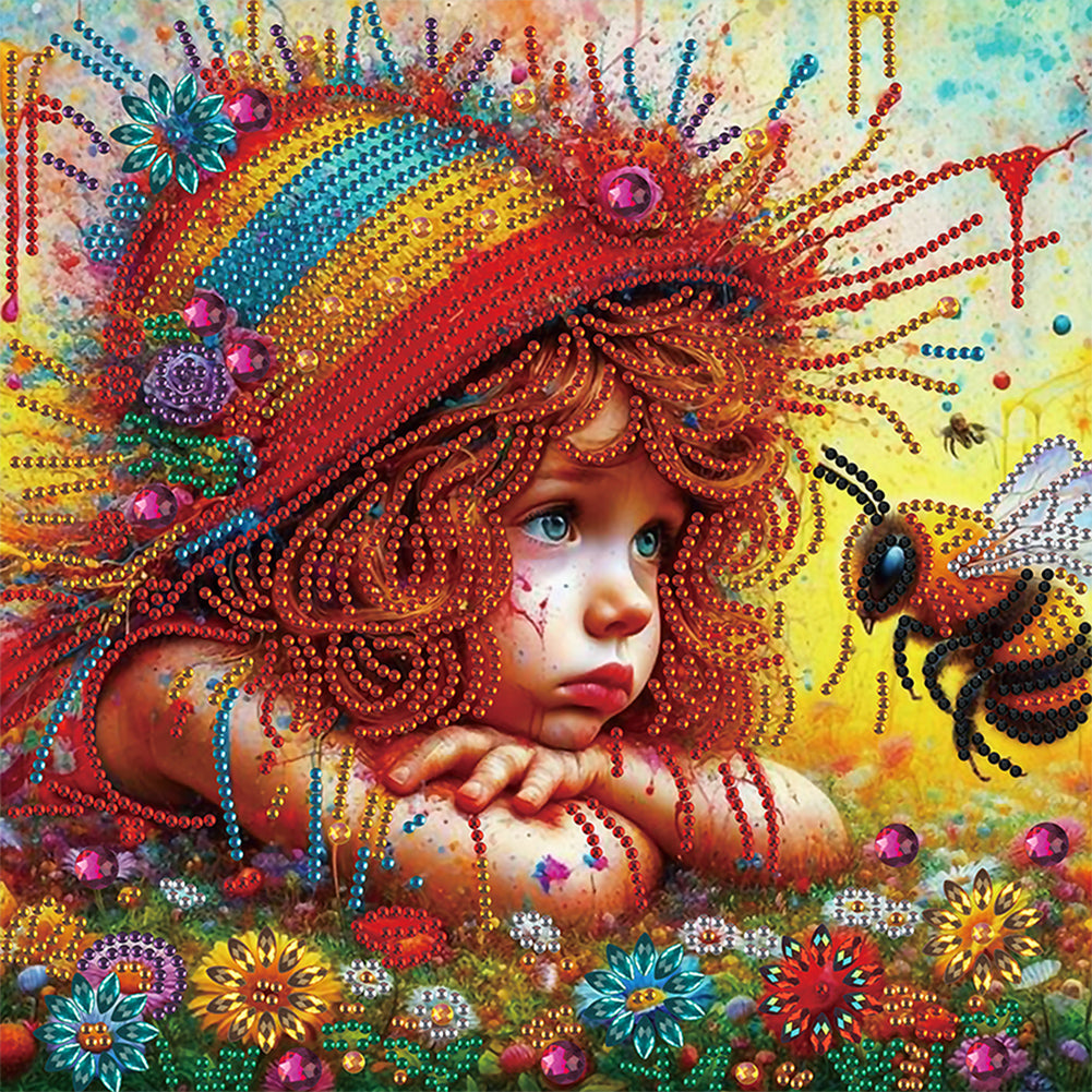 Diamond Painting - Partial Special Shaped - Cute little girl (30*30CM)