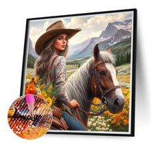 Load image into Gallery viewer, Diamond Painting - Full Round - Cowboy girl riding a horse (40*40CM)
