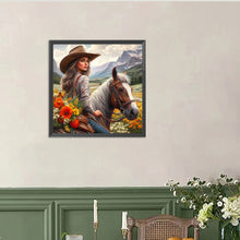 Load image into Gallery viewer, Diamond Painting - Full Round - Cowboy girl riding a horse (40*40CM)
