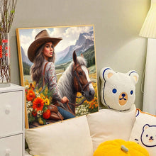 Load image into Gallery viewer, Diamond Painting - Full Round - Cowboy girl riding a horse (40*40CM)
