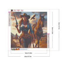Load image into Gallery viewer, Diamond Painting - Full Round - Cool cowboy girl and horse (40*40CM)
