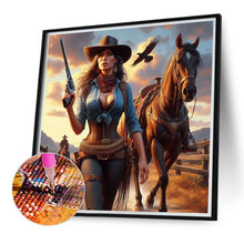 Load image into Gallery viewer, Diamond Painting - Full Round - Cool cowboy girl and horse (40*40CM)
