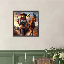 Load image into Gallery viewer, Diamond Painting - Full Round - Cool cowboy girl and horse (40*40CM)
