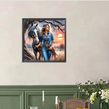 Load image into Gallery viewer, Diamond Painting - Full Round - Cowboy girl at sunset (40*40CM)
