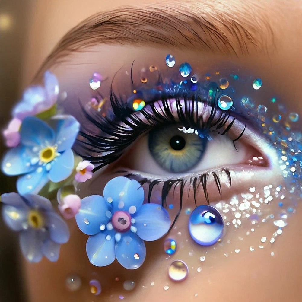 Diamond Painting - Full Round - Blue flowers decorate eyes (40*40CM)