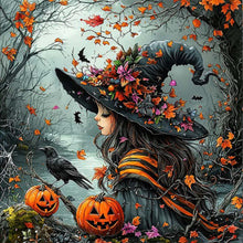 Load image into Gallery viewer, Diamond Painting - Full Round - Halloween Witch Crow Pumpkin (40*40CM)
