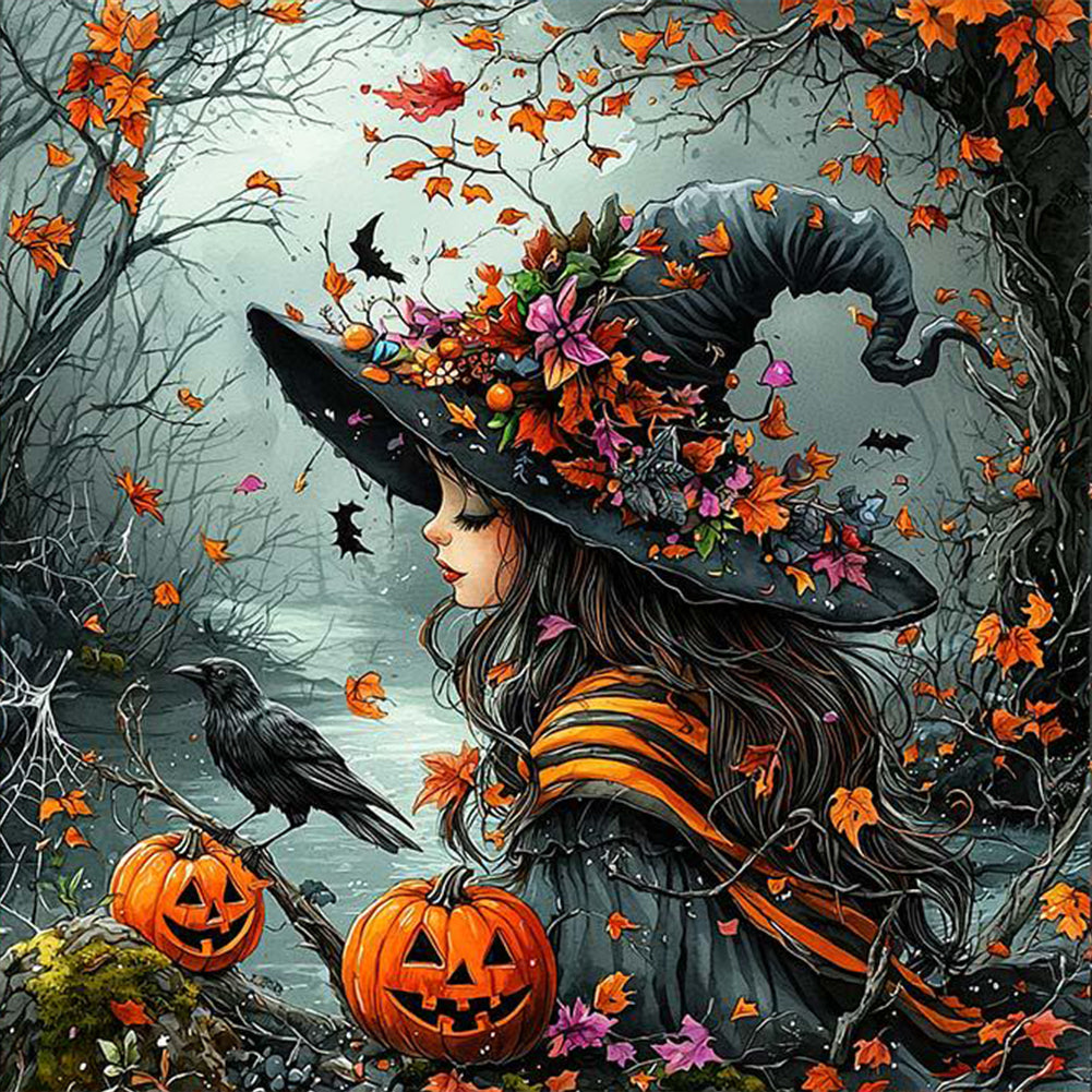 Diamond Painting - Full Round - Halloween Witch Crow Pumpkin (40*40CM)