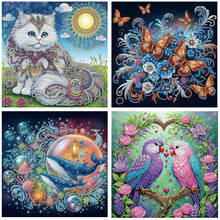 Load image into Gallery viewer, 4pcs Diamond Painting - Partial Special Shaped - White Cat Butterfly Whale Parrot (30*30CM)
