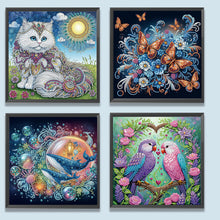 Load image into Gallery viewer, 4pcs Diamond Painting - Partial Special Shaped - White Cat Butterfly Whale Parrot (30*30CM)
