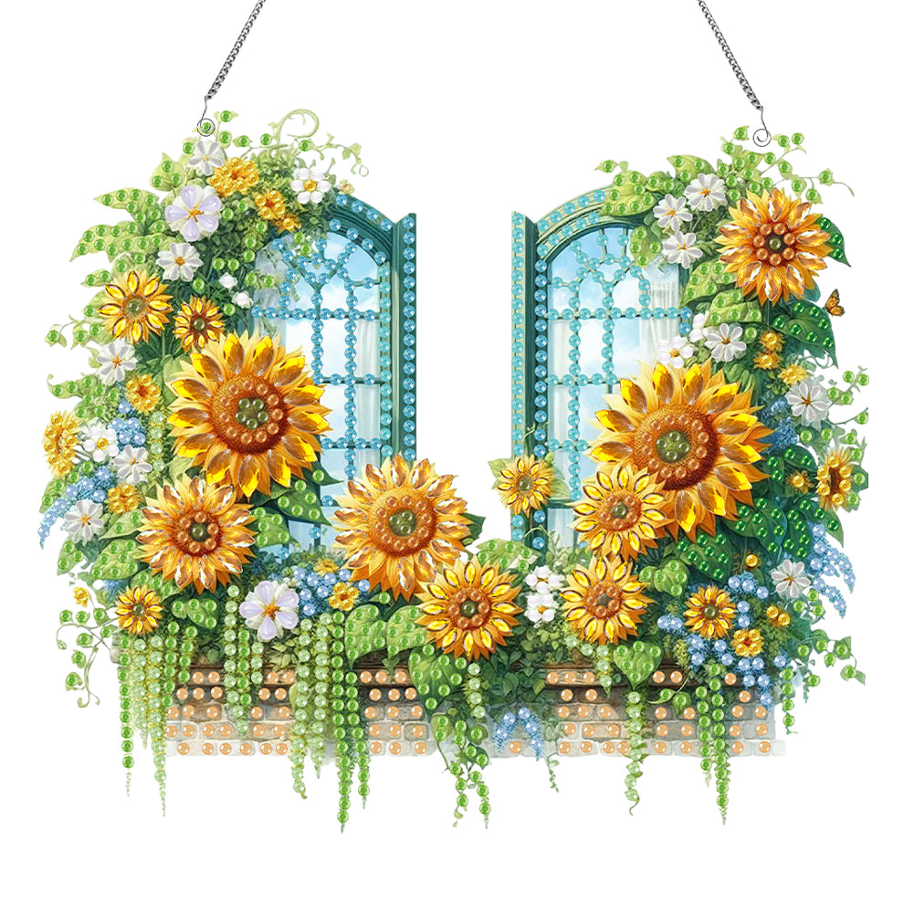 Acrylic DIY Diamond Painting Hanging Pendant Home Decor (Sunflower Window)
