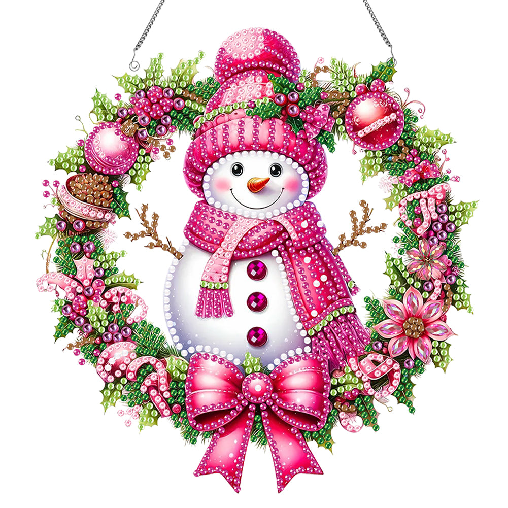 Acrylic DIY Diamond Painting Hanging Pendant Home Decor (Snowman Wreath)