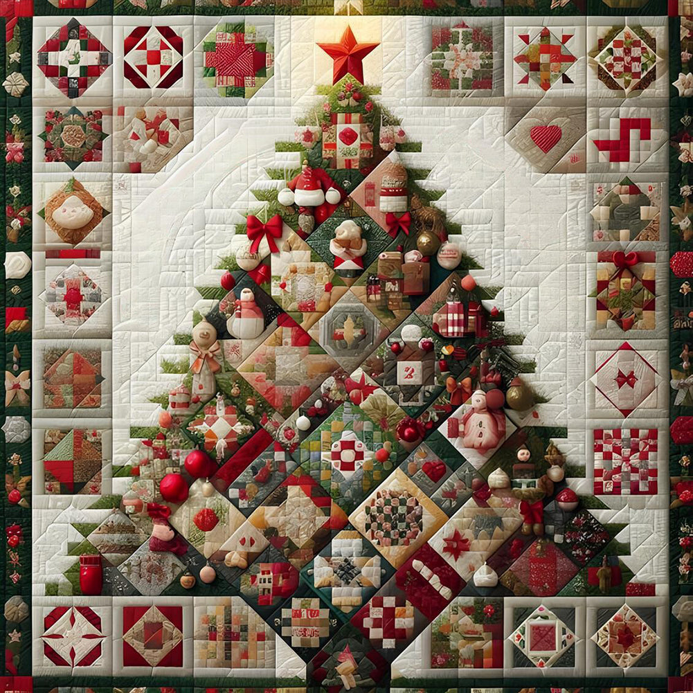 Diamond Painting - Full Round - Red Star Fabric Christmas Tree (50*50CM)