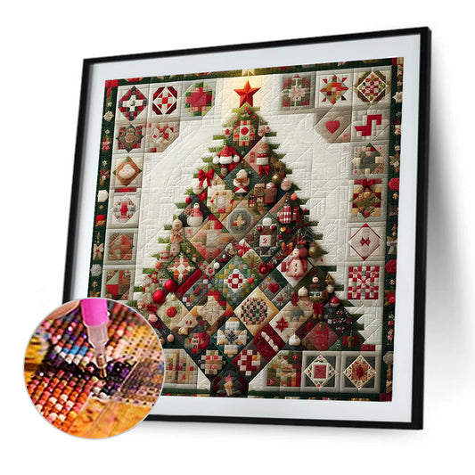 Diamond Painting - Full Round - Red Star Fabric Christmas Tree (50*50CM)