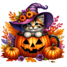 Load image into Gallery viewer, Diamond Painting - Full Round - Halloween pumpkin kitten (30*30CM)
