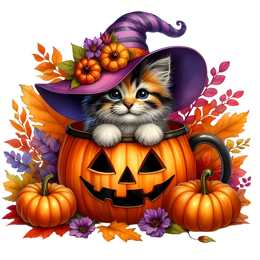 Diamond Painting - Full Round - Halloween pumpkin kitten (30*30CM)