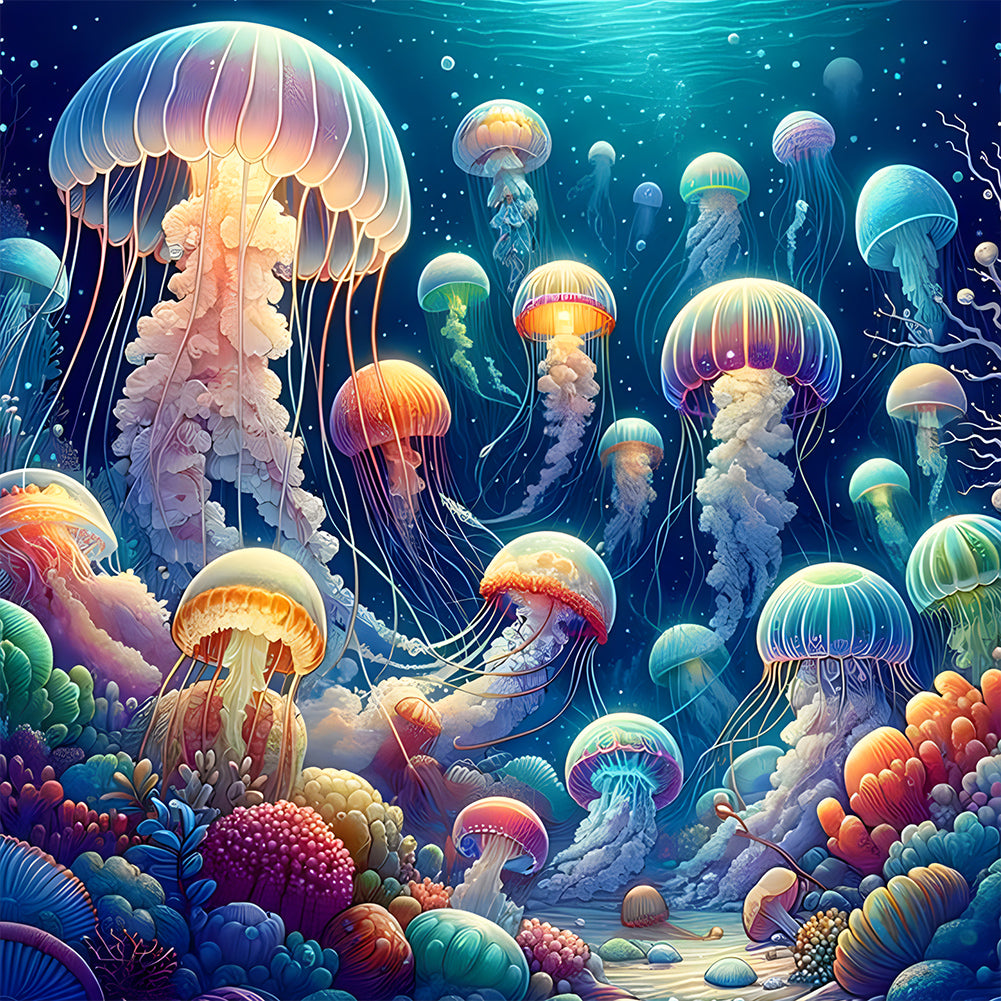 Diamond Painting - Full Round - Underwater jellyfish (40*40CM)