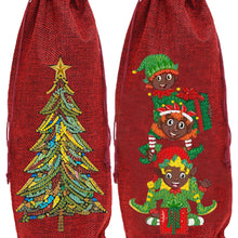 Load image into Gallery viewer, 2pcs Christmas Diamond Art Linen Wine Gift Bag Diamond Painting Red Wine Bag (A)

