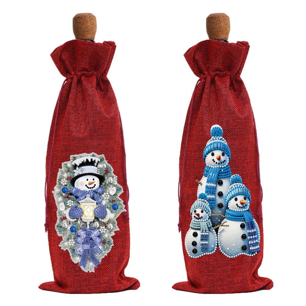 2pcs Christmas Diamond Art Linen Wine Gift Bag Diamond Painting Red Wine Bag (D)