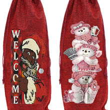 Load image into Gallery viewer, 2pcs Christmas Diamond Art Linen Wine Gift Bag Diamond Painting Red Wine Bag (E)
