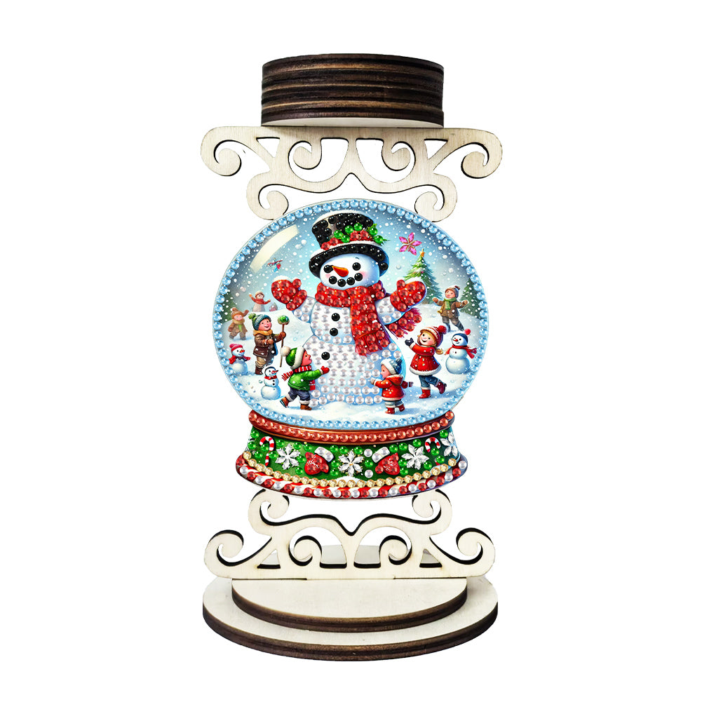 Wooden Special Shaped Christmas Snowman 5D DIY Diamond Handmade Candle Holder