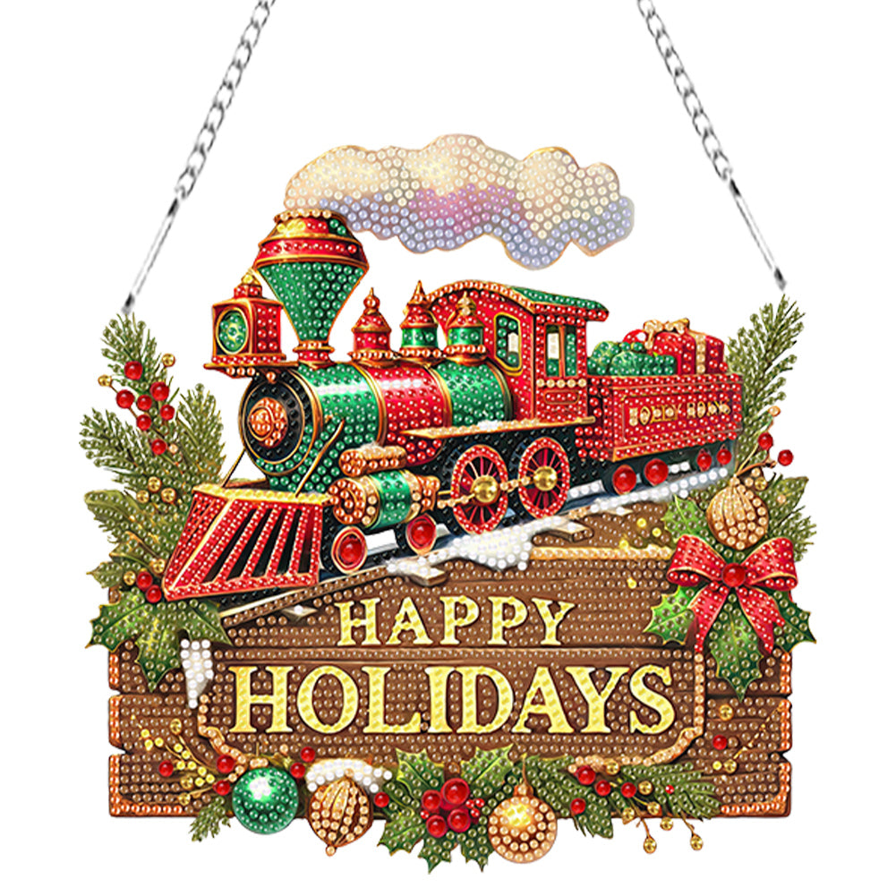 Christmas Acrylic Single-Side Diamond Painting Hanging Pendant Decor (Train)