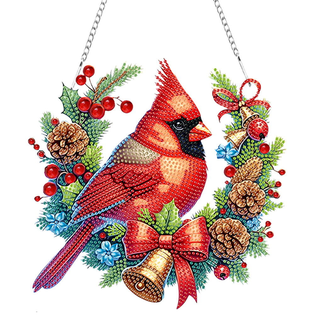 Christmas Acrylic Single-Side Diamond Painting Hanging Pendant Decor (Cardinal)