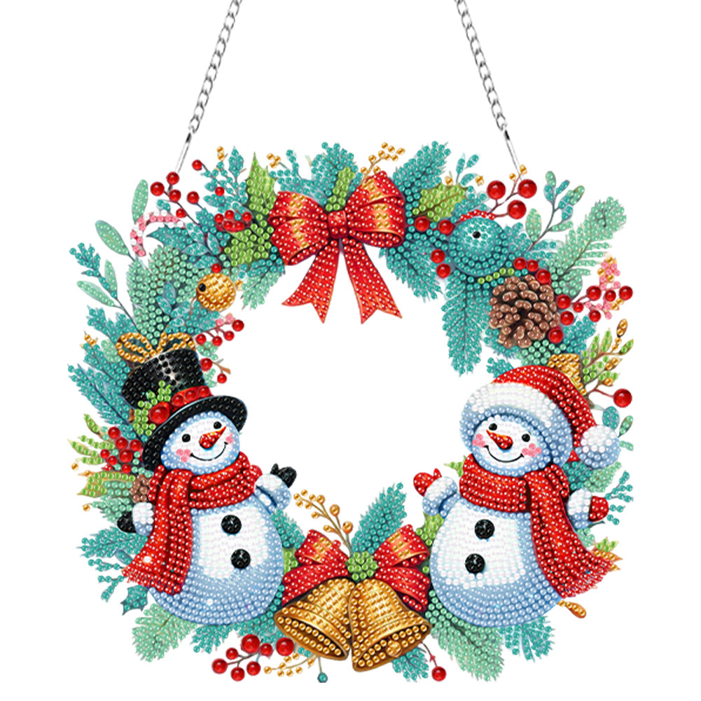 Christmas Acrylic Single-Side Diamond Painting Hanging Pendant (Snowman Wreath)