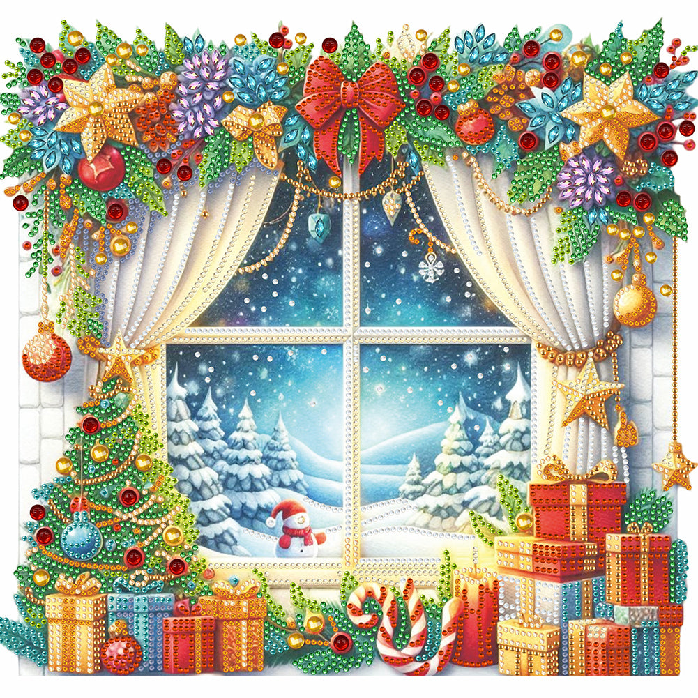 Diamond Painting - Partial Special Shaped - Christmas window scenery (40*40CM)