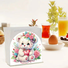 Load image into Gallery viewer, Christmas Acrylic DIY 5D Diamond Art Painting Napkin Holder Set (Rose Bear)
