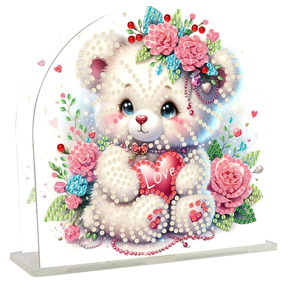 Christmas Acrylic DIY 5D Diamond Art Painting Napkin Holder Set (Rose Bear)