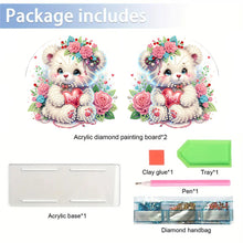 Load image into Gallery viewer, Christmas Acrylic DIY 5D Diamond Art Painting Napkin Holder Set (Rose Bear)
