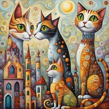 Load image into Gallery viewer, Diamond Painting - Full Round - Fantasy abstract cat city (40*40CM)
