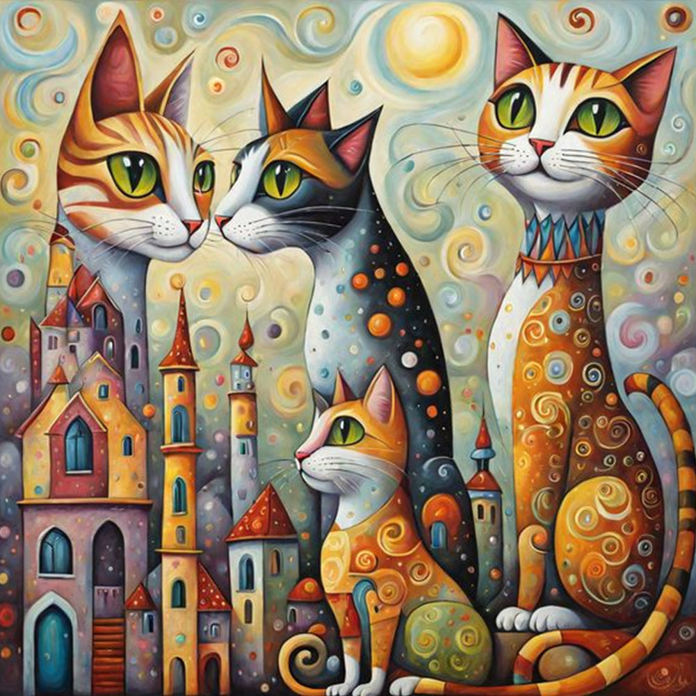 Diamond Painting - Full Round - Fantasy abstract cat city (40*40CM)