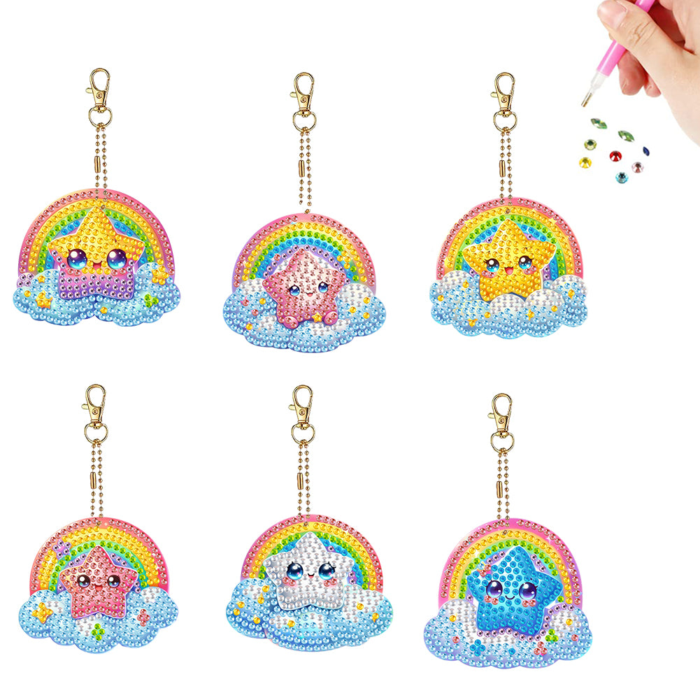 6Pcs Acrylic Double Sided Animals Diamond Art Keyring Diamond Art Craft Keychain