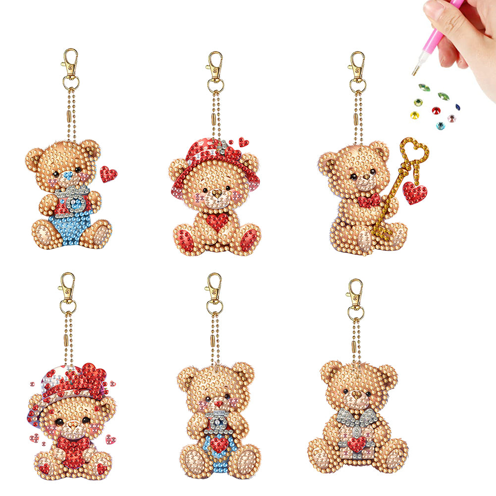 6Pcs Acrylic Double Sided Animals Diamond Art Keyring Diamond Art Craft Keychain