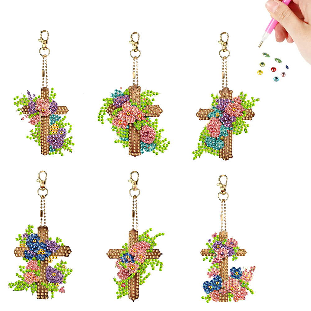 6Pcs Acrylic Double Sided Animals Diamond Art Keyring Diamond Art Craft Keychain