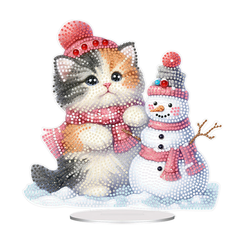 Acrylic Calico Cat Snowman Diamond Painting Desktop Decorations for Beginner