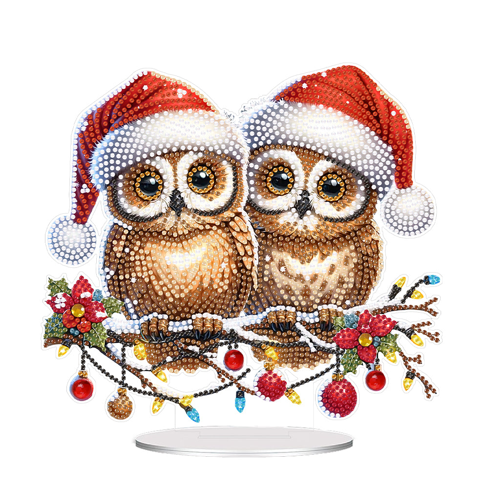 Acrylic Santa Hat Double Owl Diamond Painting Desktop Decorations for Beginner