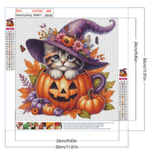 Load image into Gallery viewer, Diamond Painting - Full Round - Halloween pumpkin kitten (30*30CM)
