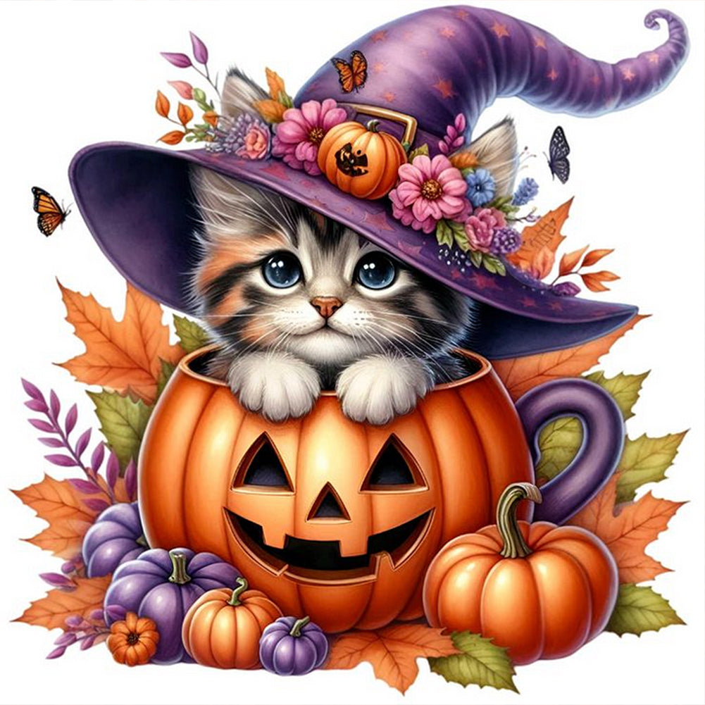 Diamond Painting - Full Round - Halloween pumpkin kitten (30*30CM)