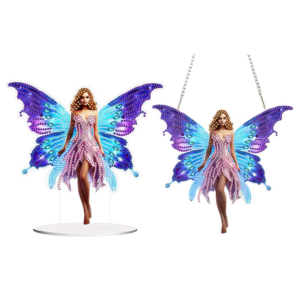2pcs DIY Diamond Painting Hanging Pendant Butterfly Fairy Desktop Decor Gift