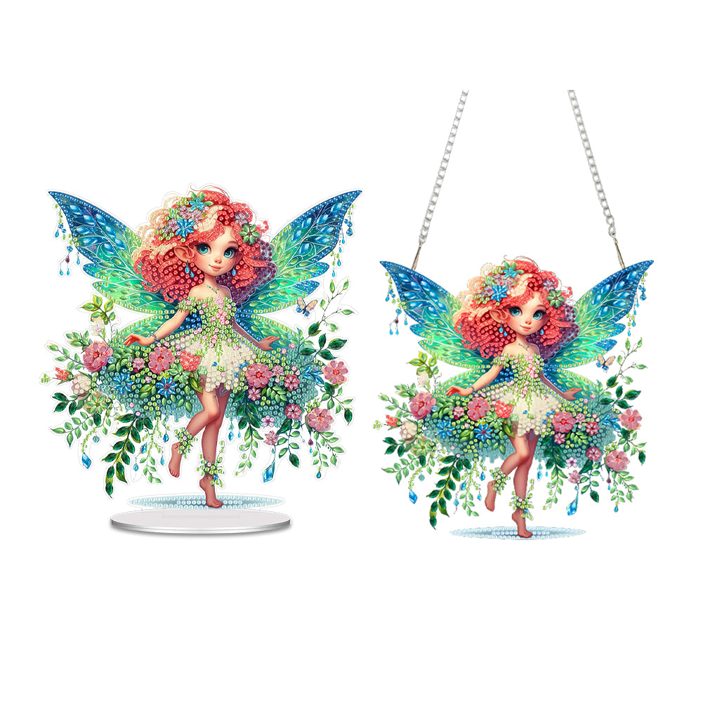 2pcs DIY Diamond Painting Hanging Pendant Green Butterfly Fairy Desktop Decor