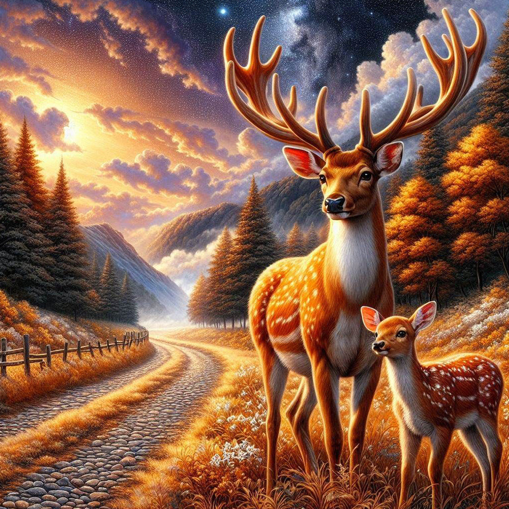 Diamond Painting - Full Round - Autumn elk (40*40CM)