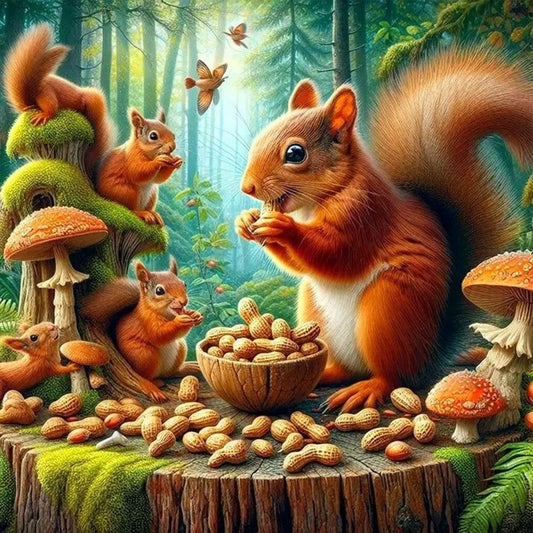 Diamond Painting - Full Round - Autumn squirrel eating peanuts (40*40CM)