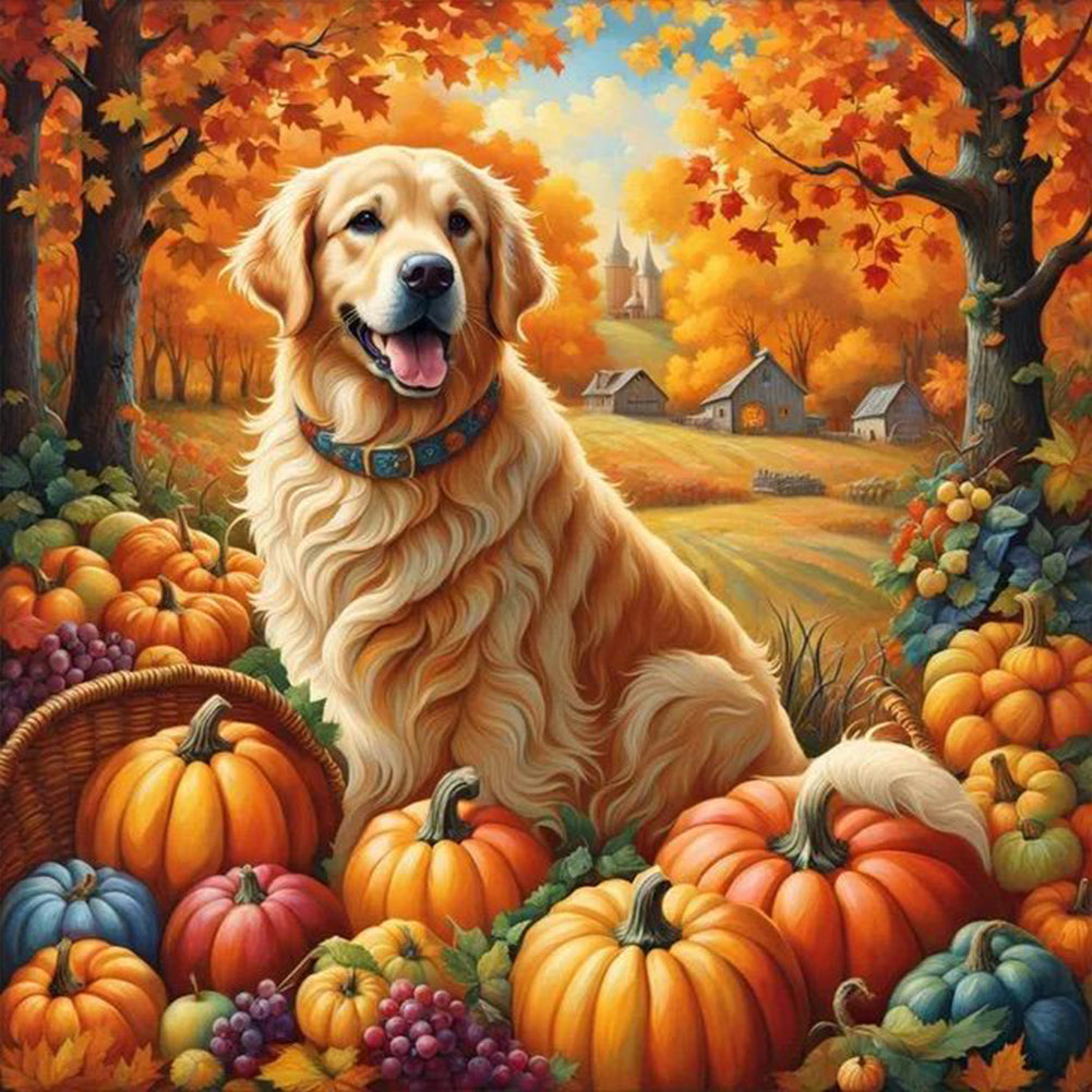 Diamond Painting - Full Round - Autumn dog (40*40CM)