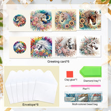 Load image into Gallery viewer, 6Pcs Flower Horse Diamond Painting Greeting Card Diamond Handmade Card
