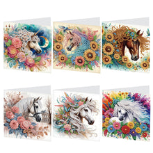 Load image into Gallery viewer, 6Pcs Flower Horse Diamond Painting Greeting Card Diamond Handmade Card
