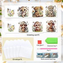 Load image into Gallery viewer, 6Pcs Flower Leopard Monkey Diamond Painting Greeting Card Diamond Handmade Card
