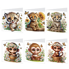 Load image into Gallery viewer, 6Pcs Flower Leopard Monkey Diamond Painting Greeting Card Diamond Handmade Card
