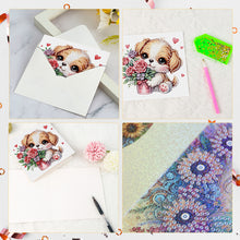 Load image into Gallery viewer, 6Pcs Flower Puppy Diamond Painting Greeting Card Diamond Handmade Card
